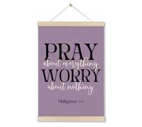 DOI-LANEE Purple Wall Decor - Lavender Bible Verse Wall Art, Christian Scripture Poster Hanger Frame for Prayer Living Room, Pray About Everything