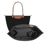 DOIAPUOS Purse Organizer Insert Compatible with Longchamp Le Pliage L and More Felt Zipper Organizer Insert with Cup Holder Tote Organize (Black, Large)