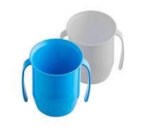 Doidy Cup, Open Cup for Training Baby 6 Months-3 Years, 200ml, Slanted Weaning Cup with Handles for Learning to Drink, BPA Free, 2 Pack (Blue/Grey)