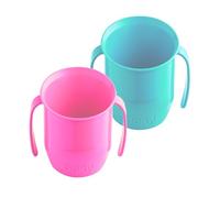 Doidy Cup, Open Cup for Training Baby 6 Months-3 Years, 200ml, Slanted Weaning Cup with Handles for Learning to Drink, BPA Free, 2 Pack (Cerise Pink/Turquoise)