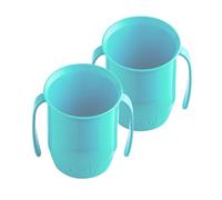 Doidy Cup, Open Cup for Training Baby 6 Months-3 Years, 200ml, Slanted Weaning Cup with Handles for Learning to Drink, BPA Free, 2 Pack (Turquoise)