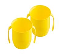 Doidy Cup, Open Cup for Training Baby 6 Months-3 Years, 200ml, Slanted Weaning Cup with Handles for Learning to Drink, BPA Free, 2 Pack (Yellow)