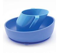 Doidy Bowl and Cup Set, Blue - Unique Slanted Design Training Sippy Cup and Non-Slip Silicone Suction Bowl - Weaning Gift Set for Babies