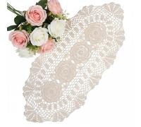 Doilies, Crochet Table Runner, Beige Lace Handmade Crochet Doilies For Tables - Oval Lace Table Runner Doily Cloth, Cotton Placemats, Knitted Coasters for Cups Coasters Glasses Small Doily Cloth