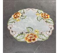 Doilies for Tables,4Pcs European Style Placemats Polyester Embroidery Fabric Round Hollow Home Dining Table Decoration Coasters Plate Mats Yellow