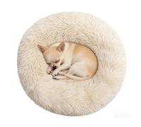 Doimier Calming Donut Dog Beds for Small Dogs Cats - Washable Removable Cover Non-Slip Bottom, Round Pet Bed Puppy Bed Warming Fluffy Faux Fur Anti-Anxiety, Fits up to 25 lbs (Beige, 23")