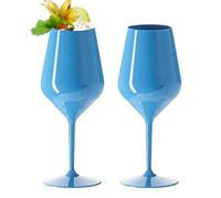 Doimoflair Plastic Wine Glasses Shatterproof Wine Glasses Champagne Glasses Plastic 47 cl (Blue)