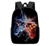 DOINBEE Boys Gaming Backpack, Funny Lightning Gamer Backpacks for Boys, Blue Water and Red Fire Video Game Gamepad Bookbag for Kids Teens, Casual Water Resistant 17" Laptop Bags Travel Daypack
