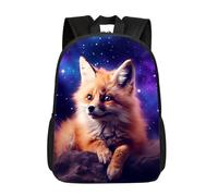 DOINBEE Cute Fox Backpack Galaxy Fox Animal 3D Pattern Book Bags for Kids Girls Boys, Kawaii Fox Purple Starry Sky Laptop Backpack for Men Women, Lightweight Casual School Travel Daypack 17", Cute
