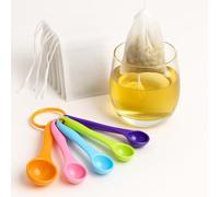 DOINEUFL 100Pcs Tea Bags Empty with 5 Measuring Spoons,Tea Strainer Made from Nylon,Disposable Tea Infuser for Coffee Spice Infusions or DIY Scented Bags