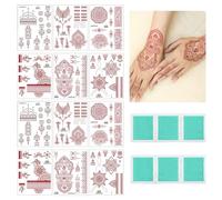 DOINEUFL 12 Sheets Temporary Tattoo Sticker, Waterproof Temporary Tattoo Kits, Indian Mandala Flower Tattoos Sticker for Women Girls (Reddish Brown)
