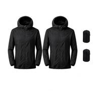 DOINEUFL 2 Pack Womens Lightweight Waterproof Jacket Ladies Rain Coats Packable Pac A Mac Windbreaker for Running Cycling Hiking (UK, Alpha, L, Regular, Regular, Black + Black)