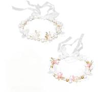 DOINEUFL 2 Packs Flower Girl Hair Accessories, Pink & White Bridal or Festival Hair Accessories & Floral Crown, Pearl & Flower Headband(Hair Band) for Girls, Women,Wedding Guest, Bridesmaids