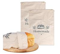 DOINEUFL 2 Pcak Linen Bread Bags for Homemade Bread, Eco Bread Bags to Keep Bread Fresh,Reusable Bread Bag Bread Storage