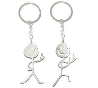 DOINEUFL 2 PCS Funny Keyring - Middle Finger Keychain, Stainless Steel Smiley Face Key Ring, Personalised Gifts for Women Men (B)