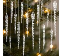 DOINEUFL 24 PCS Christmas Tree Decorations Set for The Home,Acrylic Crystal Icicles Decs,Xmas Hanging Ornaments for Tree,Luxury Clear Winter Decoration Indoor with Glass Icicle Droplet Crystal Baubles