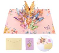 DOINEUFL 3D Butterfly Flower Pop up Card, Butterfly Pop up Birthday Card, Foldable Flower Birthday Card Unique Gift for Mother Wife Daughter Girl Women Anniversaries Birthday (Gold Butterflies)