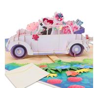 DOINEUFL 3D Pop Up Wedding Card Car - Just Wedding Cards for Bride and Groom, Anniversary Card, Romantic Greeting Cards for Bride and Groom Personalised Cards for Weddings with Envelope