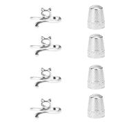 DOINEUFL 8 Pcs Crochet Accessories: 4 Cat-Shaped Crochet Rings & 4 Thimbles for Faster DIY Crafting