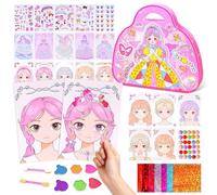 DOINEUFL Arts and Crafts for Kids,4 in 1 Princess Makeup Stickers Sets for 5 6 7 8 9 Year Old Girls,DIY Paper Crafts Travel Toys for Birthday Presents,Kids Plane Activities,Christmas Gifts