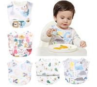 DOINEUFL Baby Bibs Set,5 Pack of Waterproof Feeding Bibs for Weaning, Dribble & Baby Led | Food bib for 0-5 years,38x30cm Plastic Wearing Pelican Bib for Babies:Newborns & Toddlers (Boy & Girl)