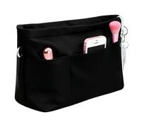 DOINEUFL Bag Organiser Insert for Tote Bags, Handbag, Backpack - 13 Pockets, Waterproof Nylon, Keychain Holder for Easy Access, Fits Longchamp & More, Trapezoid Shape Design (Black, M)