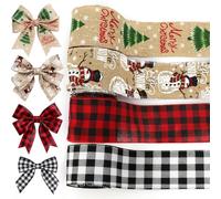 DOINEUFL Christmas Ribbon Set withThick Red Tartan Ribbons,Wide Black and White Ribbon,Christmas Tree and Snowman Wired Jute Hessian Ribbons,Xmas Accessories for Gift Wrapping,Crafting,Wreath Making