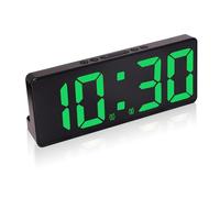 DOINEUFL Digital Alarm Clock with Dual Alarms, Large LED Bedside Clock for Bedrooms, Kids & Seniors, 5-Level Brightness, Snooze, Voice Control, 12/24h, Battery or USB Powered (Green)