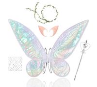DOINEUFL Fairy Wings for Adults, Butterfly Fairy Wings with Elf Ears and Wand, Costume Accessories for Halloween Birthday Cosplay Party