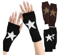 DOINEUFL Fingerless Gloves for Women, 2 Pairs Soft Knitted Wrist Warmers with Thumb Hole, Y2K Goth Fashion Gloves for Typing, Driving, Office, Party, Goth Gifts for Women Girl(Black and Brown)