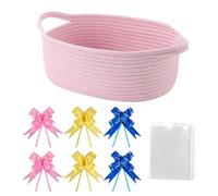 DOINEUFL Hamper Baskets for Gifts Empty, Pink Gift Basket with Gift Bags and Ribbons, Nursery Storage Basket, Cat Dog Pet Toy Storage, Home Decor, 30 x 20 x 12.5 CM