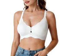 DOINEUFL Jelly Bras for Women, Wireless Push Up Bra, Seamless Gel Support Comfort Bralette, Soft Non-Wired T-Shirt Bra with Petal Neck (UK, Alpha, XL, Regular, Regular, White)