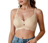 DOINEUFL Jelly Bras for Women, Wireless Push Up Bra, Seamless Gel Support Comfort Bralette, Soft Non-Wired T-Shirt Bra with Petal Neck (UK, Alpha, M, Regular, Regular, Nude)