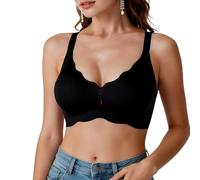 DOINEUFL Jelly Bras for Women, Wireless Push Up Bra, Seamless Gel Support Comfort Bralette, Soft Non-Wired T-Shirt Bra with Petal Neck (UK, Alpha, L, Regular, Regular, Black)