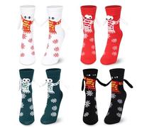 DOINEUFL Magnetic Socks, Holding Hands Socks, 4 Pairs Red/Green/Black/White - Funny Novelty Couples Gift, 3D Doll Christmas Stocking Filler