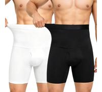 DOINEUFL Mens Compression Shorts 2 Pack, High Waisted Tummy Control Shapewear Shorts, Anti-Roll Boxer Briefs for Smart Casual & Gym