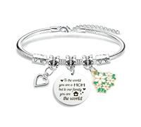 DOINEUFL Mum Bracelet, Gifts for Mum Mother Bracelet from Son and Daughter, Silver Charm Bracelets for Mother's Day Gift - to The World You Are A Mom - But to Our Family You Are the World