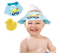DOINEUFL Pack of 2 Children's Shower Caps and Bath Sponge, Shower Aid Baby with Adjustable Velcro Closure, Hair Washing Child Protection, Protection for Eyes, Ears, Nose When Washing Hair (Blue)