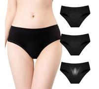 DOINEUFL Period Pants for Women,40ML Absorbent Medium Waist Period Pants for Teenage Girls,Breathable Bamboo Fiber Womens Underwear,4Sizes Black Cotton Underwear Women 3Pcs Pack(XL)