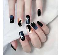 DOINEUFL Press on False Nails French,3 Styles Halloween Goth Stick on Gel Fake Nails for Women,24PCS Short Square & Stiletto Acrylic Nail Press Ons,Gothic Petite Artificial Nail (Black)