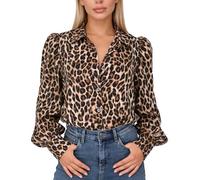 DOINEUFL Women's Leopard Print Blouse, Elegant Puff Sleeve Statement Top, Versatile Animal Print Shirt for Desk to Drinks, Office, Weekend Brunch & Night Out (UK, Alpha, M, Regular, Regular)