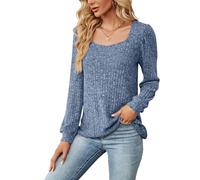 DOINEUFL Women's Long Sleeve Jumpers - Square Neck Ladies Jumpers for Autumn Winter Spring, Elegant Casual Tops for Work Office Travel Daily Wear (UK, Alpha, L, Regular, Regular, Blue-Gray)