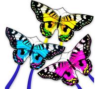 DoinFly Butterflys for Kids, Beautiful Kite Easy to Fly for Beginners with 328 ft Line & Line Winder (Tiger-Striped Butterfly-(Yellow+Blue+Pink), 3)