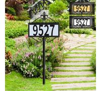 DoinMaster Metal Solar Address Sign with Warm White & Cold White, 50 Customizable (from 0 to 9) House Numbers for Outside, Lighted Address Plaque Outdoor Weather-Resistant, Illuminated LED Address