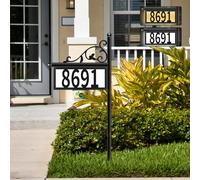 DoinMaster Metal Solar Address Signs for Yard, Solar Powered Address Sign with Warm White & Cold White, 50 Customizable (from 0 to 9) Solar House Numbers for Outside , Weather-Resistant LED