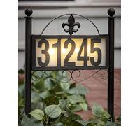 DoinMaster Solar Metal Address Signs for Yard with 50 Customizable House Numbers for Outside - Any Combination, Weather-Resistant Solar-Powered LED Illuminated Address Plaques (Double Stake Item)