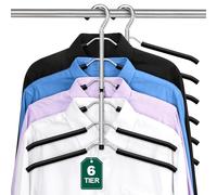 DOIOWN Space Saving 6 Tier Coat Hangers: Non Slip Foam Padded, Black, Stainless Steel & EVA, 3 Pack, Up to 30 lbs, Perfect for Men, Women & Kids, Closet Organizers