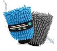 DoitEasy® UK Premium 2 x Microfibre Car Wash Mitts: Microfibre Car Washing Sponge Mitts Super Absorbent, Ultra Soft, Anti Scratch Car Cleaning Gloves, Gift Product, Safer than Cleaning Cloth/Sponge