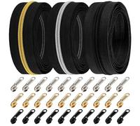 DOITEM 15 m Endless Zip by The Metre Beige 6 mm Spiral + 30 Unlocked Zips (Black Gold Silver)