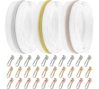 DOITEM 15 m Endless Zipper by The Meter White Zipper 6 mm Spiral + 30 Nonlock Zippers (Gold Silver Rose Gold)
